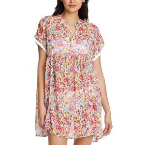 Red Beattie Bleu Womens Summer Floral Print Cover-Up White M